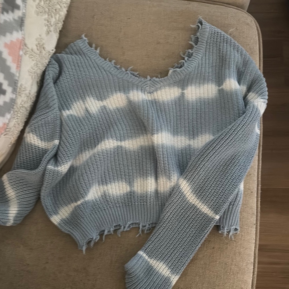 Blue and White Women's Sweater